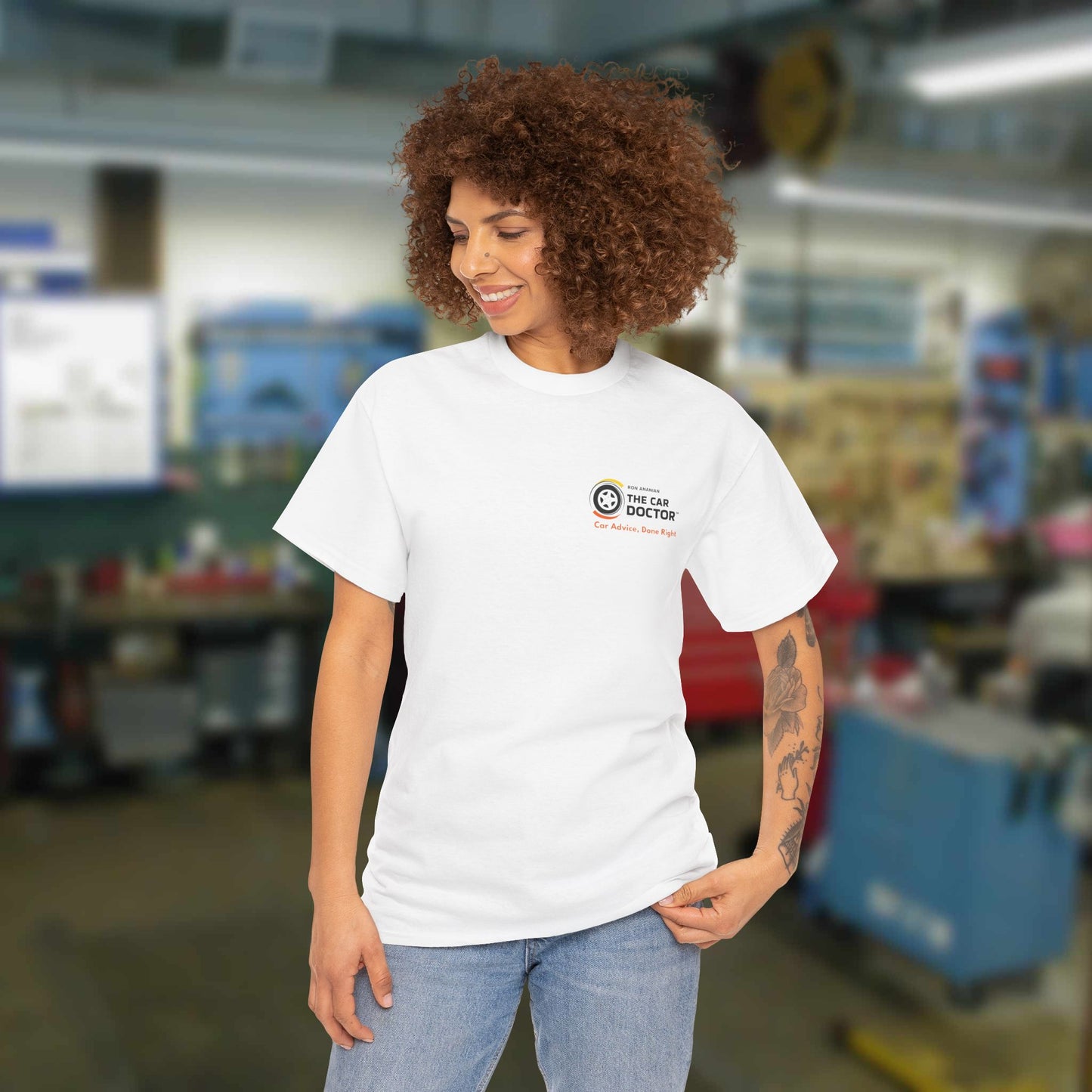 Ron Ananian The Car Doctor™ - Unisex Heavy Cotton T-shirt (LOGO ON FRONT & BACK)