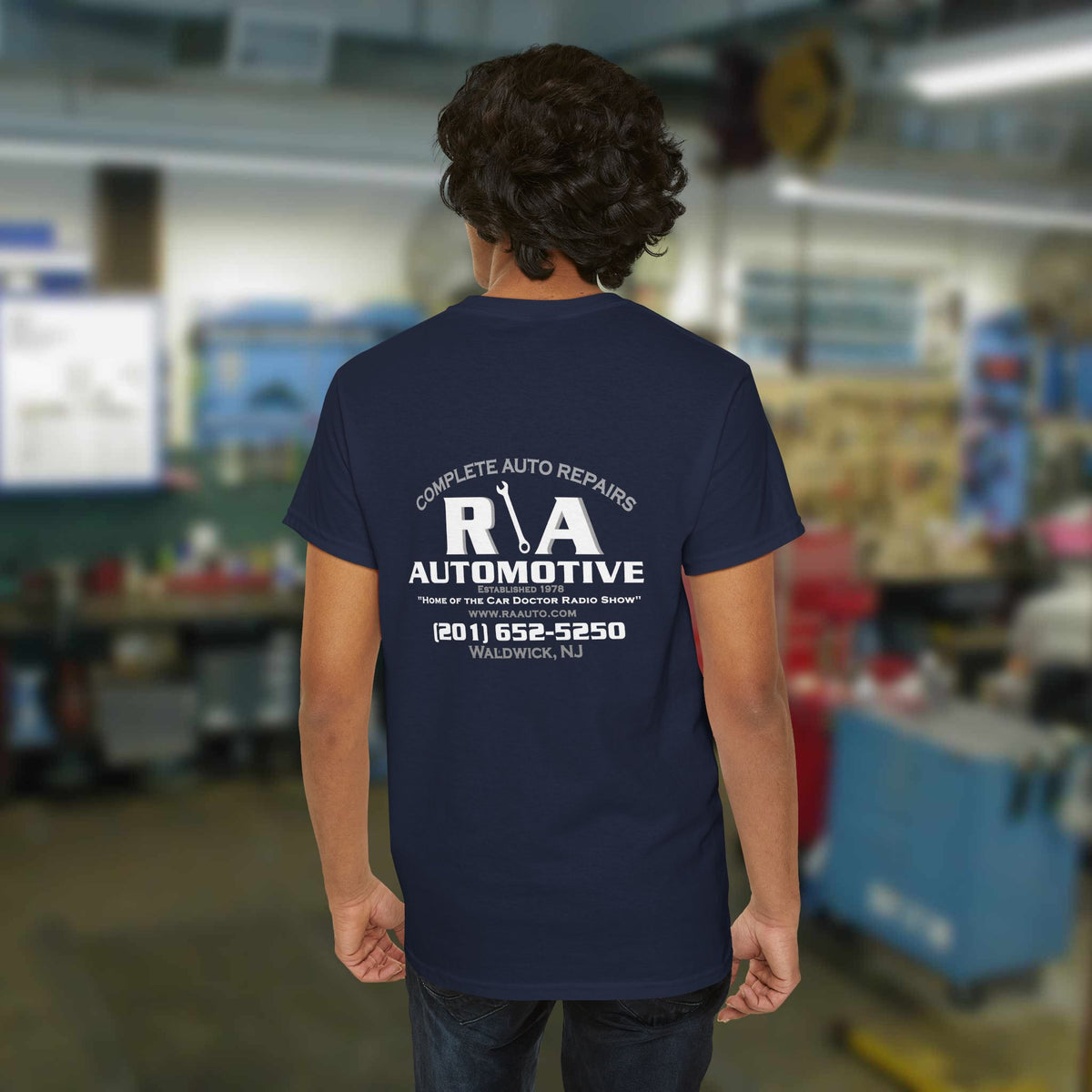 R \ A Automotive Unisex Heavy Cotton T-shirt (LOGO ON FRONT & BACK)