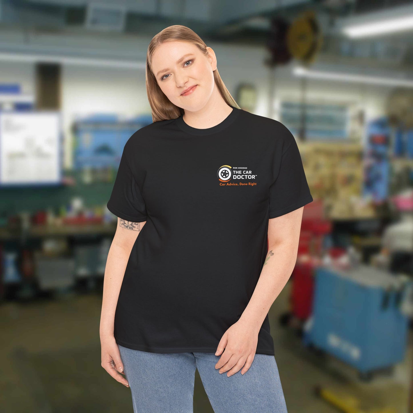 Ron Ananian The Car Doctor™ - Unisex Heavy Cotton T-shirt (LOGO ON FRONT & BACK)