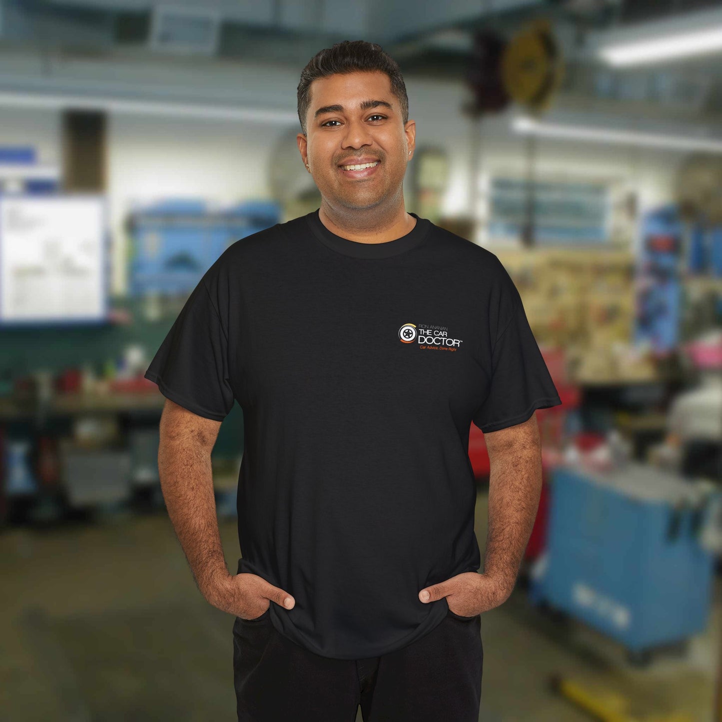 Ron Ananian The Car Doctor™ - Unisex Heavy Cotton T-shirt (LOGO ON FRONT & BACK)
