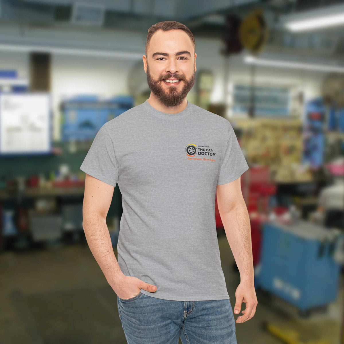 Ron Ananian The Car Doctor™ - Unisex Heavy Cotton T-shirt (LOGO ON FRONT & BACK)