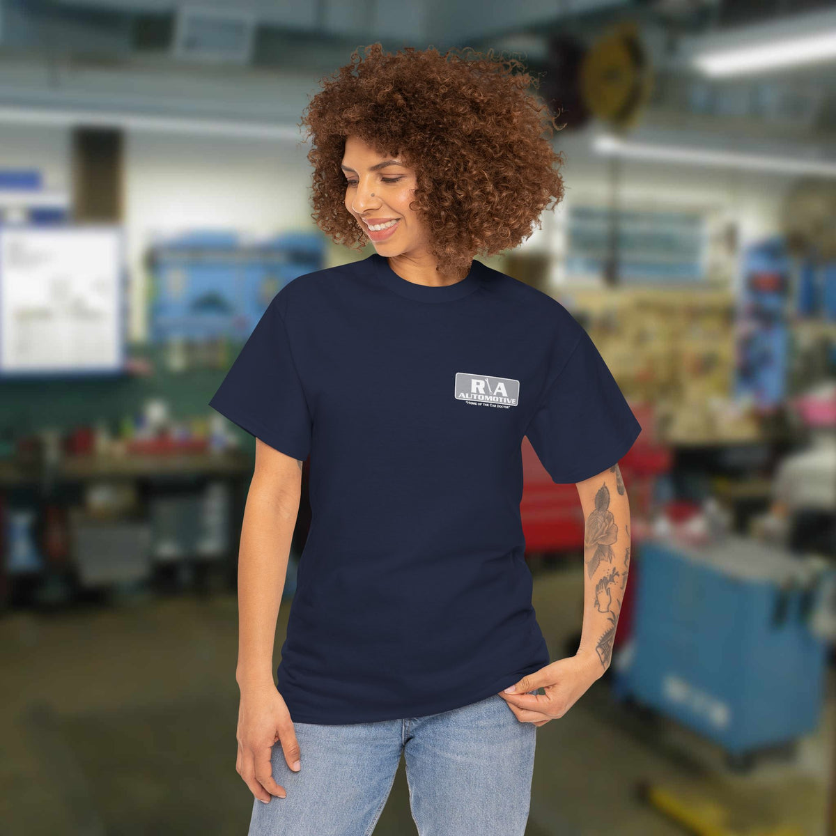 R  \  A Automotive Unisex Heavy Cotton T-shirt (FRONT LOGO ONLY)