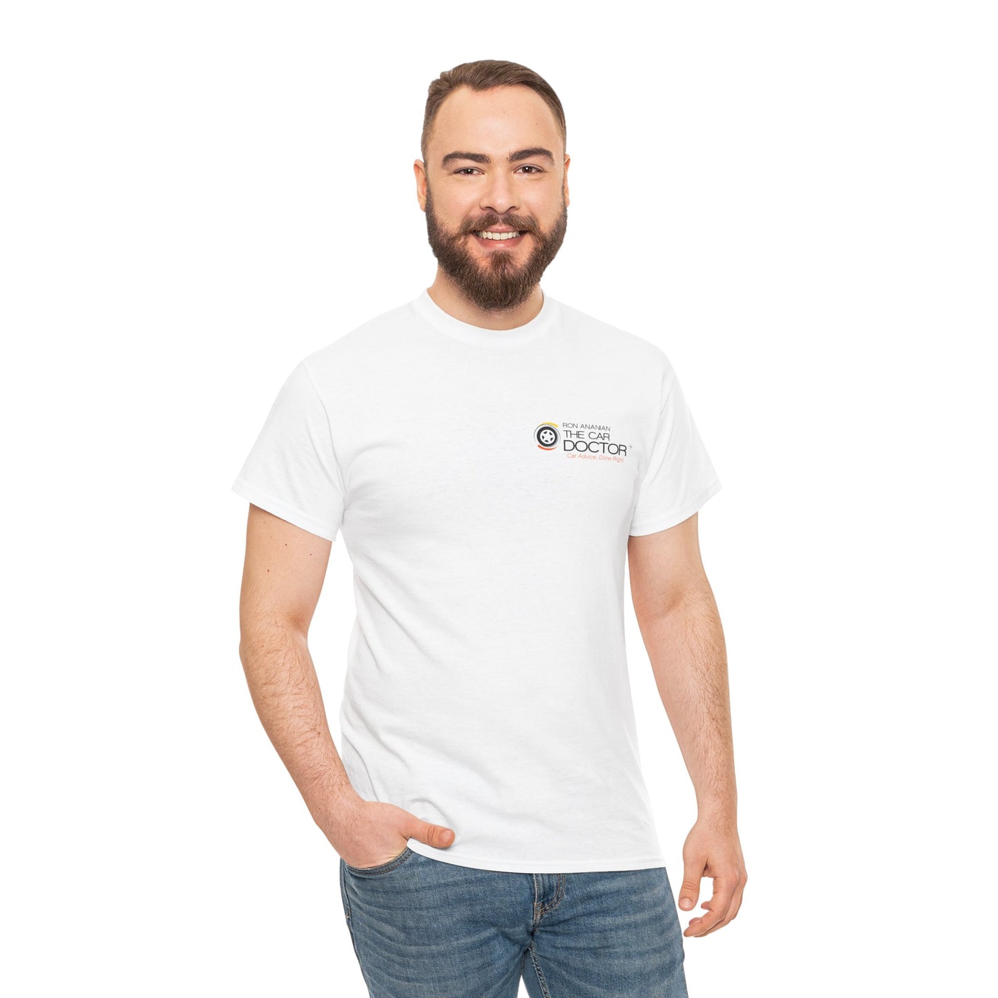 Ron Ananian The Car Doctor™ - Unisex Heavy Cotton T-shirt (LOGO ON FRONT & BACK)