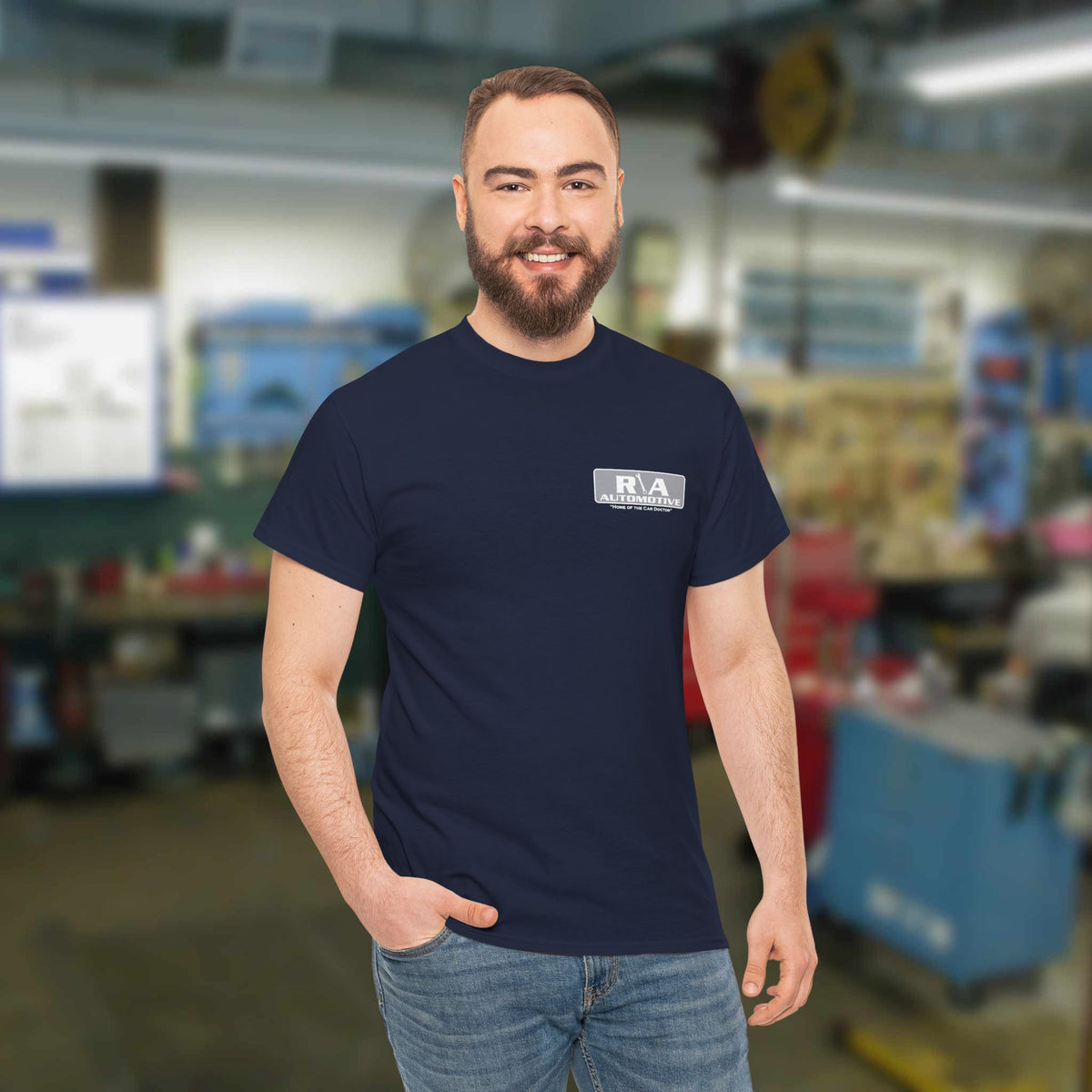 R  \  A Automotive Unisex Heavy Cotton T-shirt (FRONT LOGO ONLY)