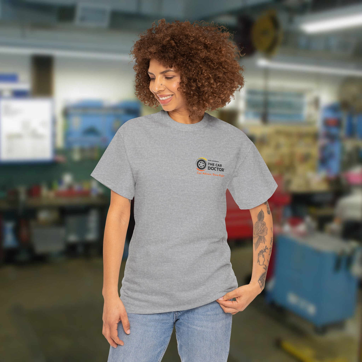 Ron Ananian The Car Doctor™ - Unisex Heavy Cotton T-shirt (LOGO ON FRONT & BACK)